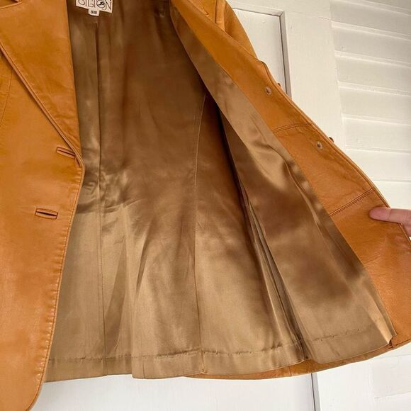70s Vintage Karen Silton Brown Tan Leather Blazer Jacket XS Small Womens - Picture 4 of 6